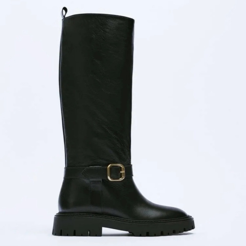 Black Leather Knee-High Boots - Picture 2 of 9